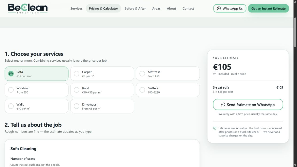 Calculatorul de estimare BeClean