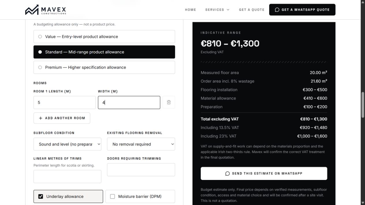 Estimatorul de pardoseli Mavex