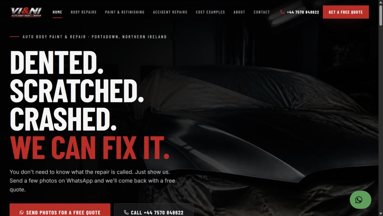 Website VI&NI Auto Body Paint & Repair